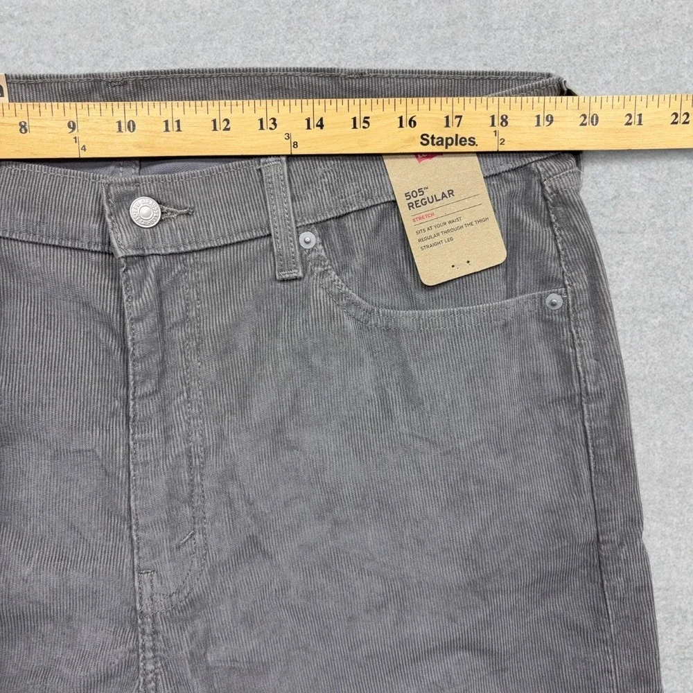 Levi's 505 Pants Mens 38x32 Gray Corduroy Regular Fit Straight Leg Stretch